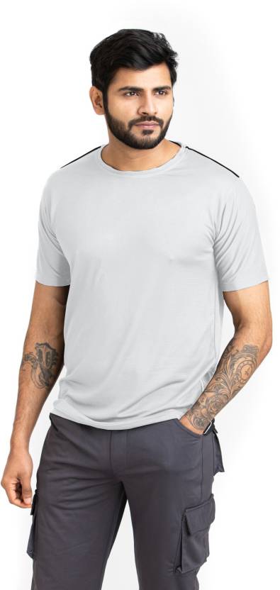 Men Solid Round Neck Polyester White T-Shirt