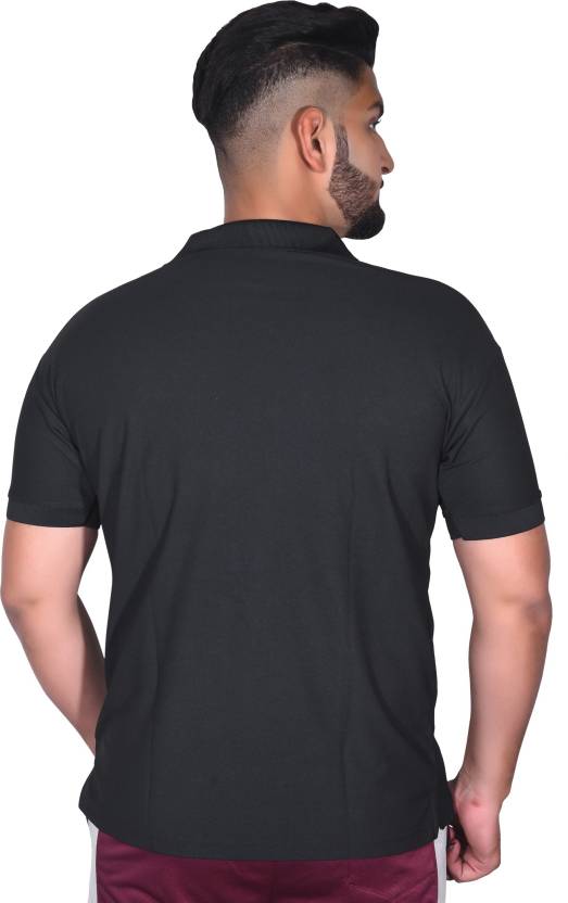 Men Solid Polo Neck Cotton Blend Black T-Shirt