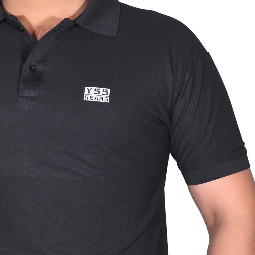 Men Solid Polo Neck Cotton Blend Black T-Shirt