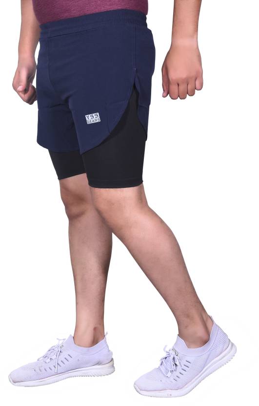 Solid Men Dark Blue Sports Shorts