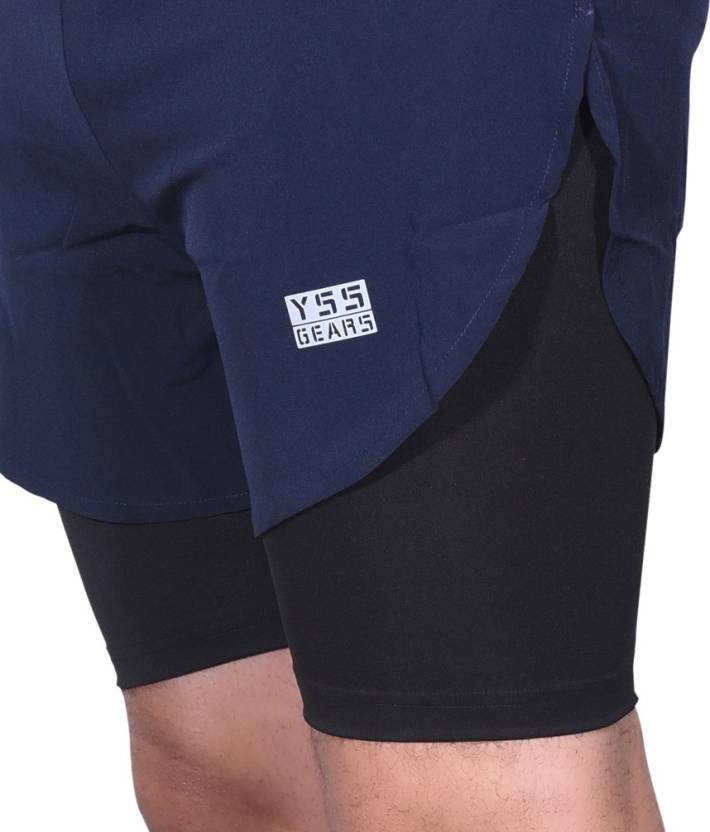 Solid Men Dark Blue Sports Shorts