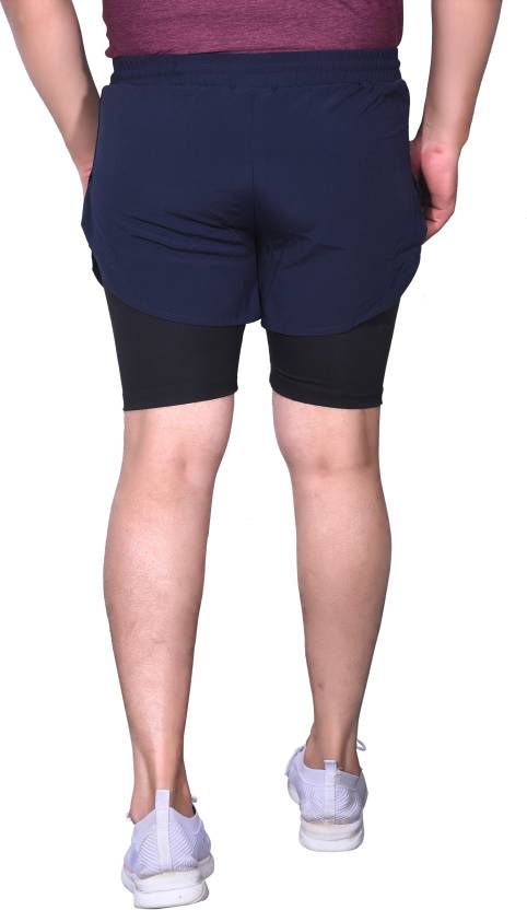 Solid Men Dark Blue Sports Shorts