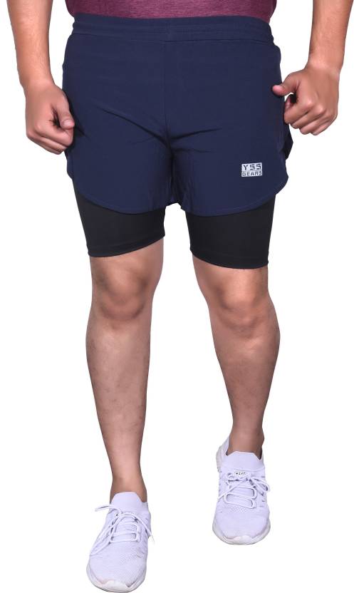 Solid Men Dark Blue Sports Shorts