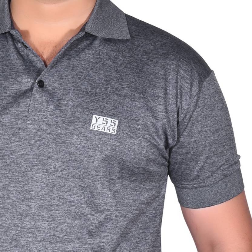 Men Solid Polo Neck Cotton Blend Grey T-Shirt