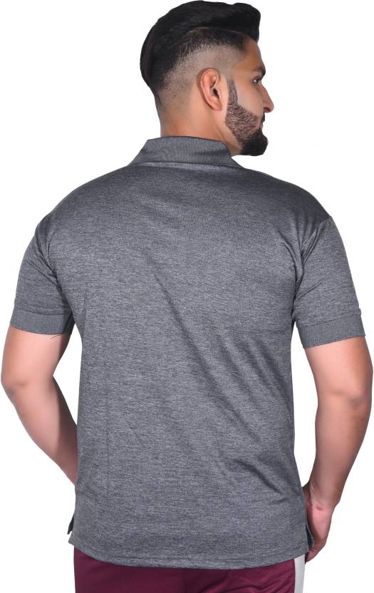 Men Solid Polo Neck Cotton Blend Grey T-Shirt