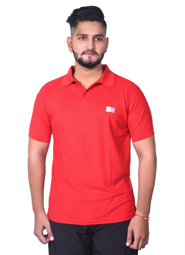 Men Solid Polo Neck Cotton Blend Red T-Shirt