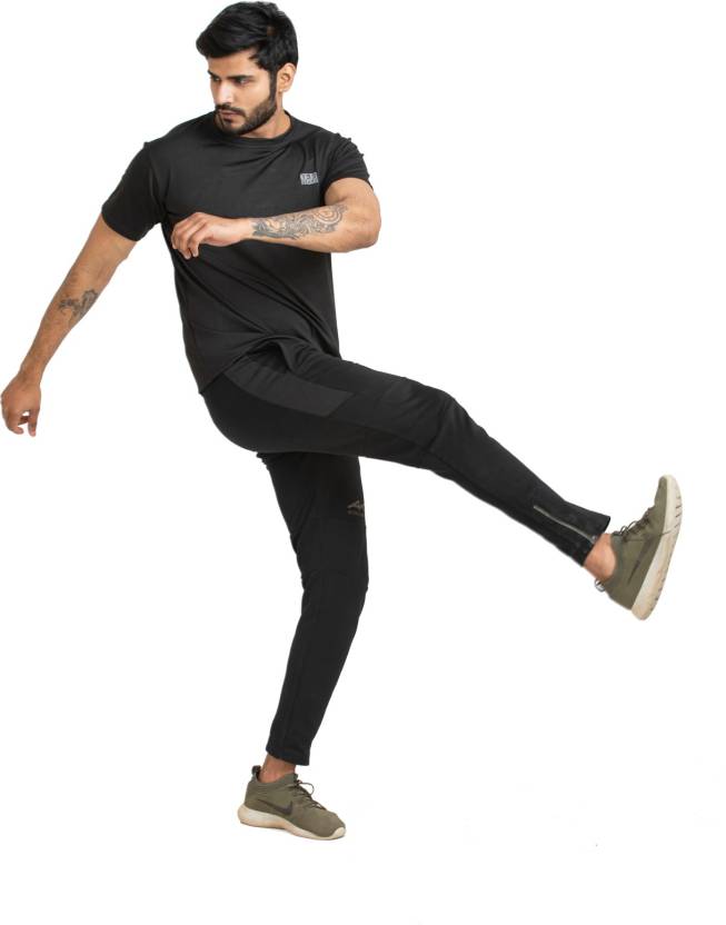 Men Solid Round Neck Polyester Black T-Shirt
