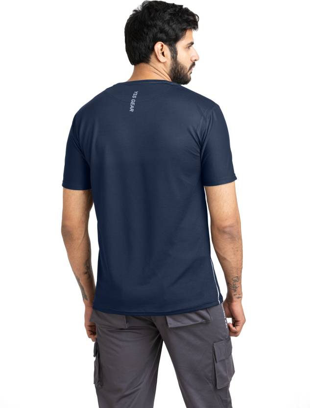 Solid Men Round Neck with Cool Rush Technology Men Solid Round Neck Polyester Blue T-Shirt