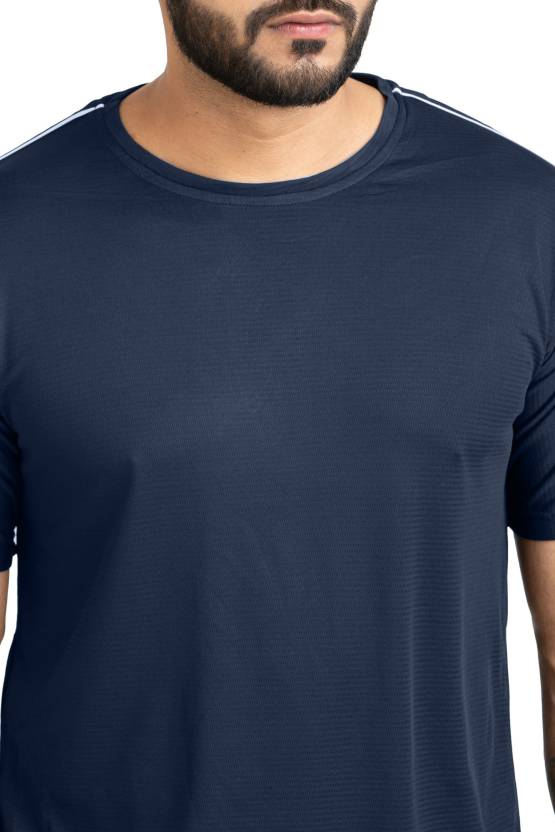 Solid Men Round Neck with Cool Rush Technology Men Solid Round Neck Polyester Blue T-Shirt