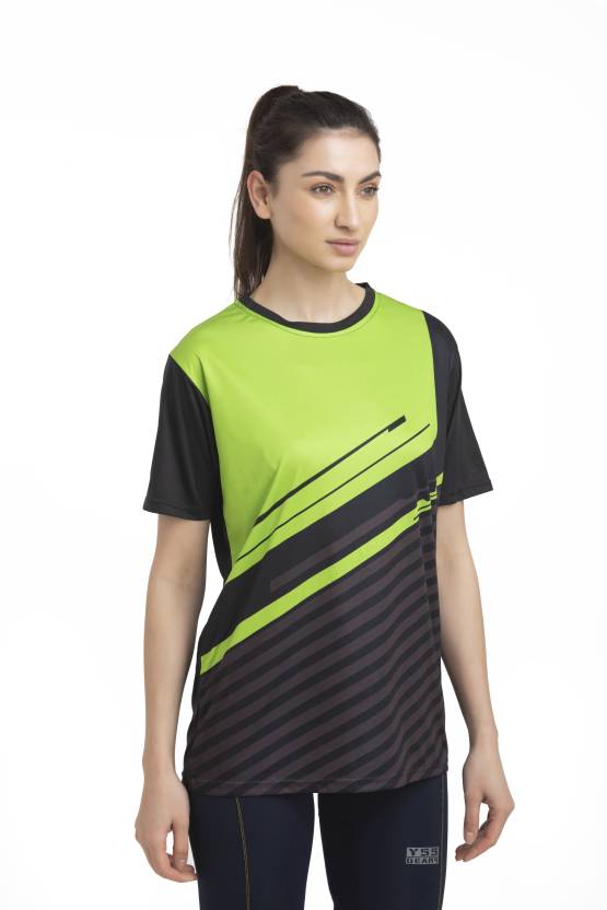 Women Colorblock Round Neck Polyester Black T-Shirt