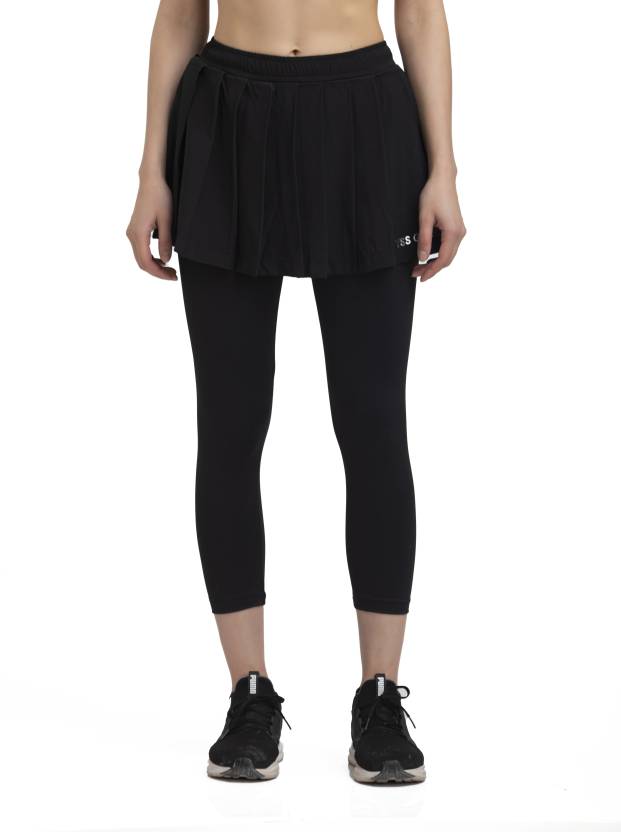 Women Printed Pleated Black Skirt