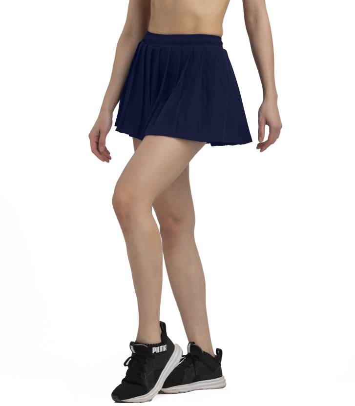 Women Solid Pleated Dark Blue Skirt