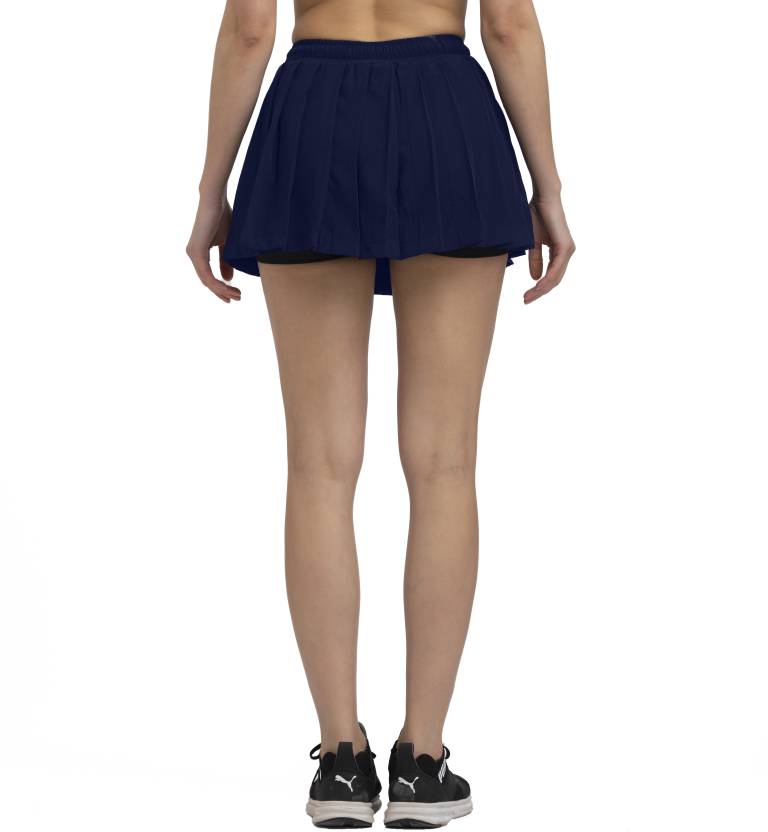 Women Solid Pleated Dark Blue Skirt