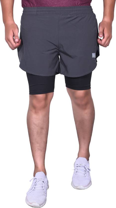 Solid Men Grey Sports Shorts