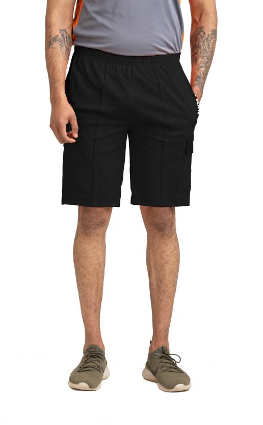 Solid Men Black Cargo Shorts, Gym Shorts