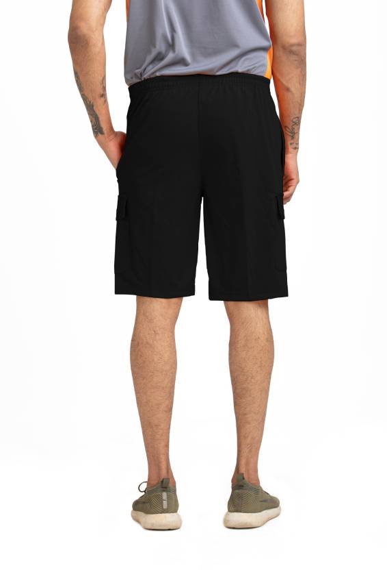 Solid Men Black Cargo Shorts, Gym Shorts