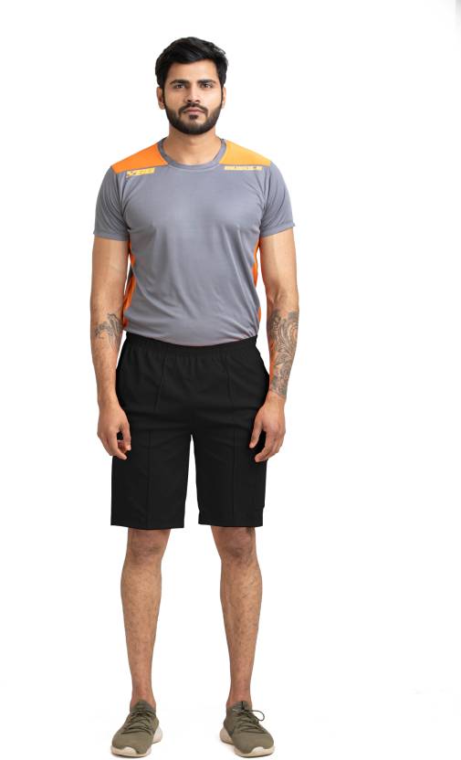 Solid Men Black Cargo Shorts, Gym Shorts
