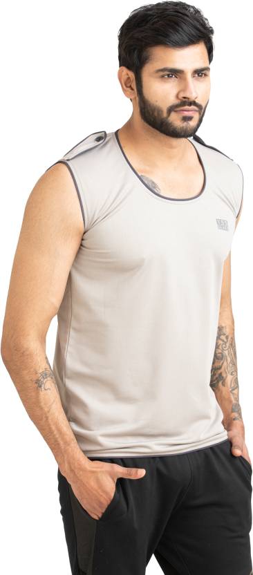 Men Solid Round Neck Polyester Grey T-Shirt