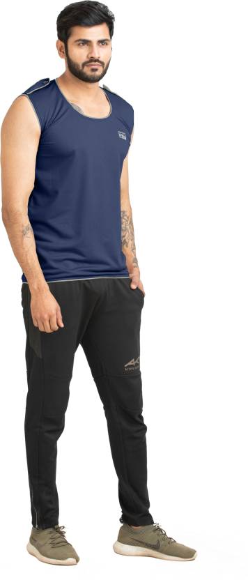 Men Solid Round Neck Polyester Dark Blue T-Shirt