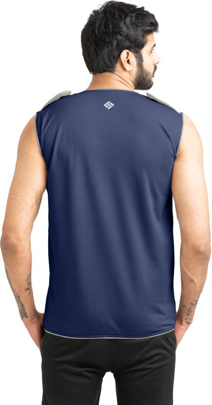 Men Solid Round Neck Polyester Dark Blue T-Shirt