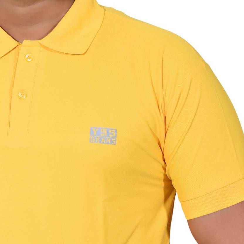 Men Solid Polo Neck Cotton Blend Yellow T-Shirt