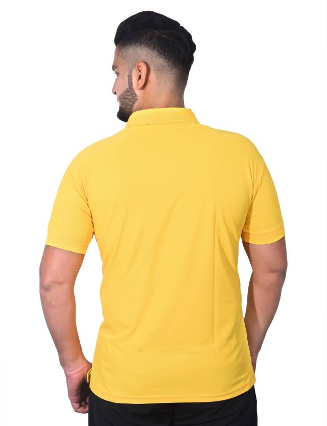 Men Solid Polo Neck Cotton Blend Yellow T-Shirt