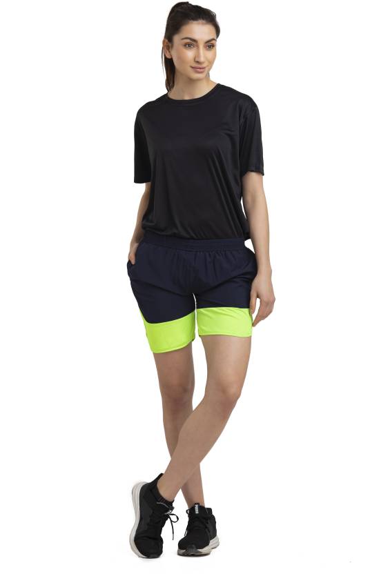 Solid Women Black Regular Shorts, Running Shorts, Gym Shorts