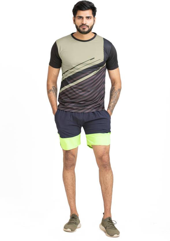 Men Colorblock Round Neck Polyester Multicolor T-Shirt