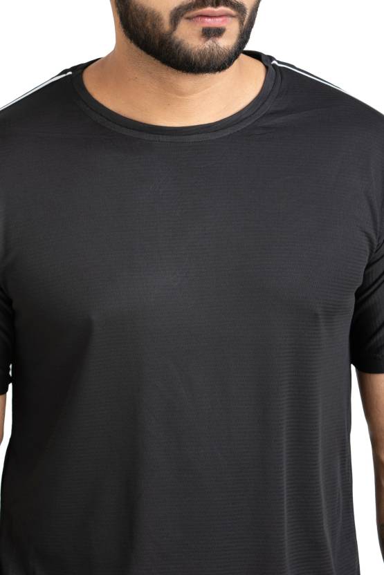 Men Solid Round Neck Polyester Black T-Shirt