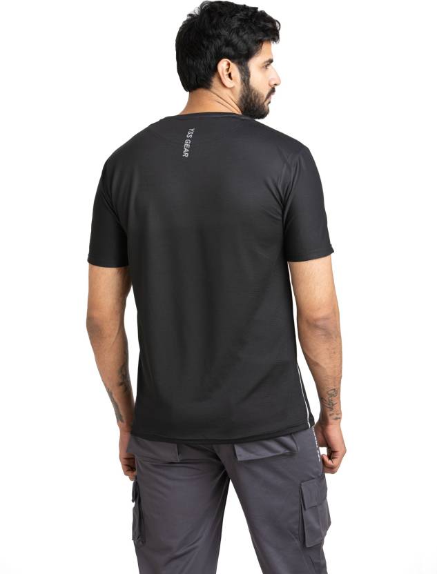Men Solid Round Neck Polyester Black T-Shirt