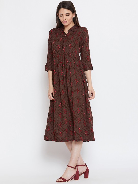 Trendy Women Brown Checked A-Line Dress 2025 at ShopCircuit | ONDC