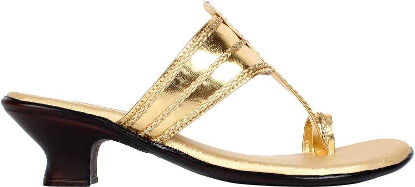 Women Heels Sandal  (Black, Gold , 4)