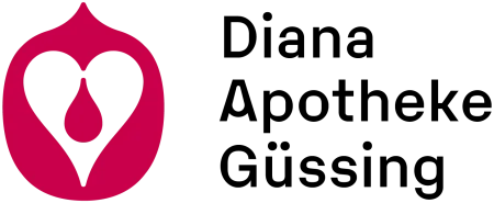 Logo der Apotheke Güssing: ein stilisiertes rotes Herz mit einem roten Tropfen in der Mitte