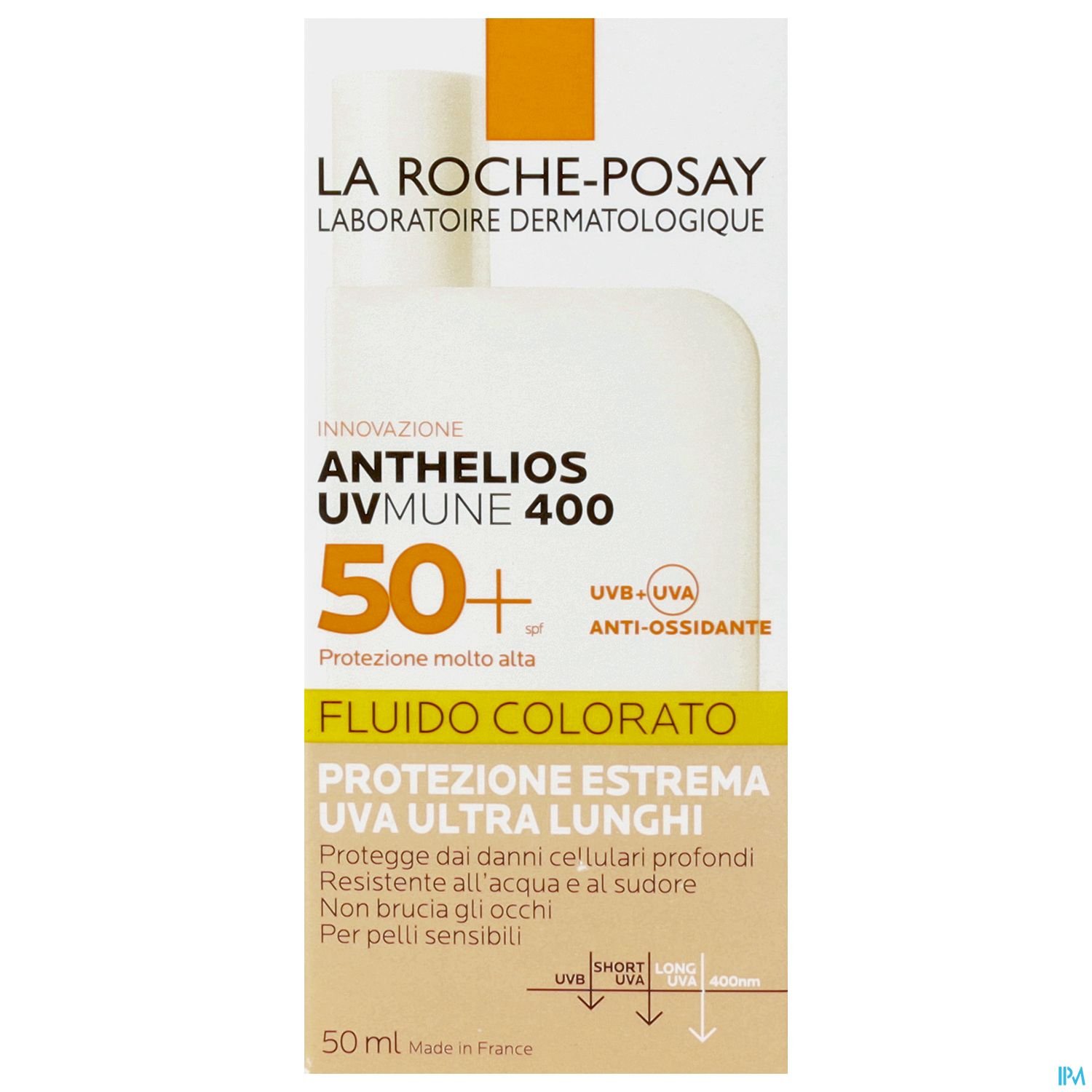 Sonnenfluid von La Roche-Posay, Anthelios UVMUNE 400, 50 ml, mit UV-Schutz und antioxidativen Eigenschaften.