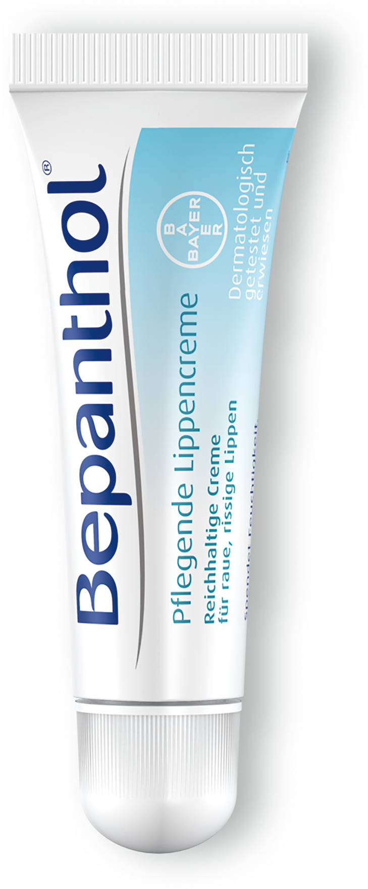 Tube Bepanthol Pflegende Lippencreme mit Beschreibung und Logo.
