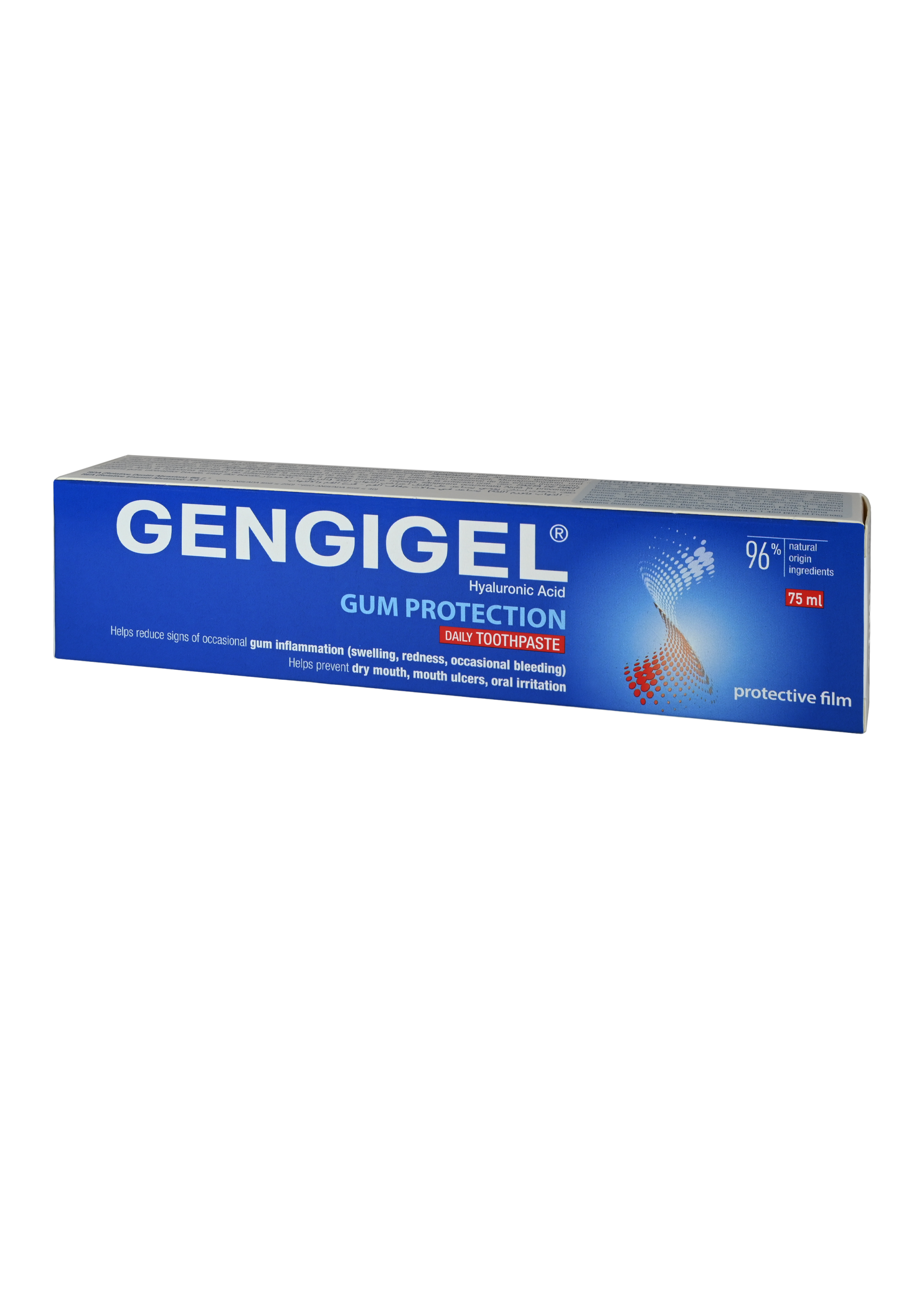 Packung der GENGIGEL Zahnpasta für den Schutz des Zahnfleisches, 75 ml.