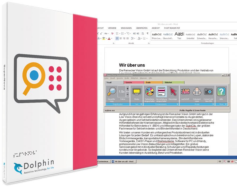 Bild der Verpackung von SuperNova mit einem Screenshot der Software rechts davon.