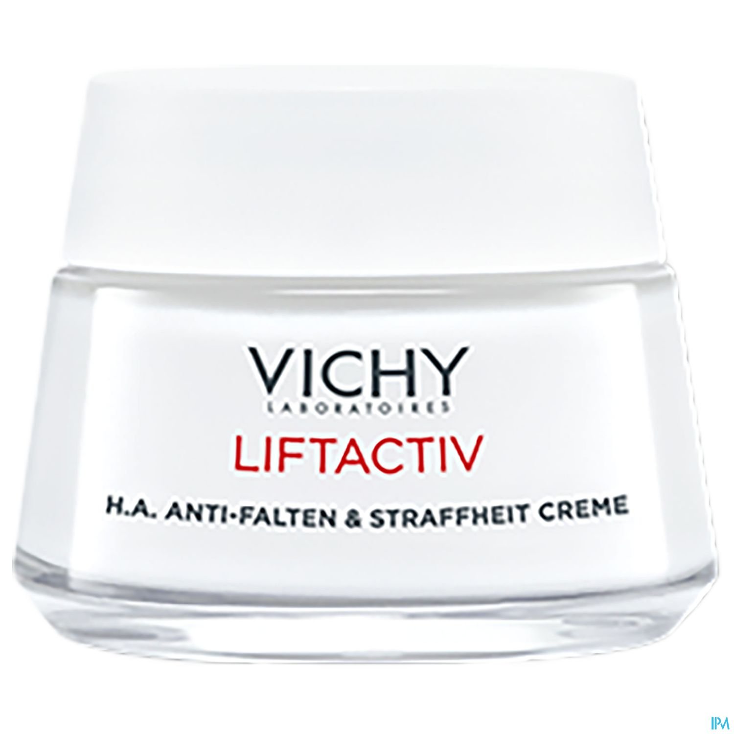 Weißer Cremetiegel von Vichy mit der Aufschrift "LIFTACTIV H.A. ANTI-FALTEN & STRAFFHEIT CREME".