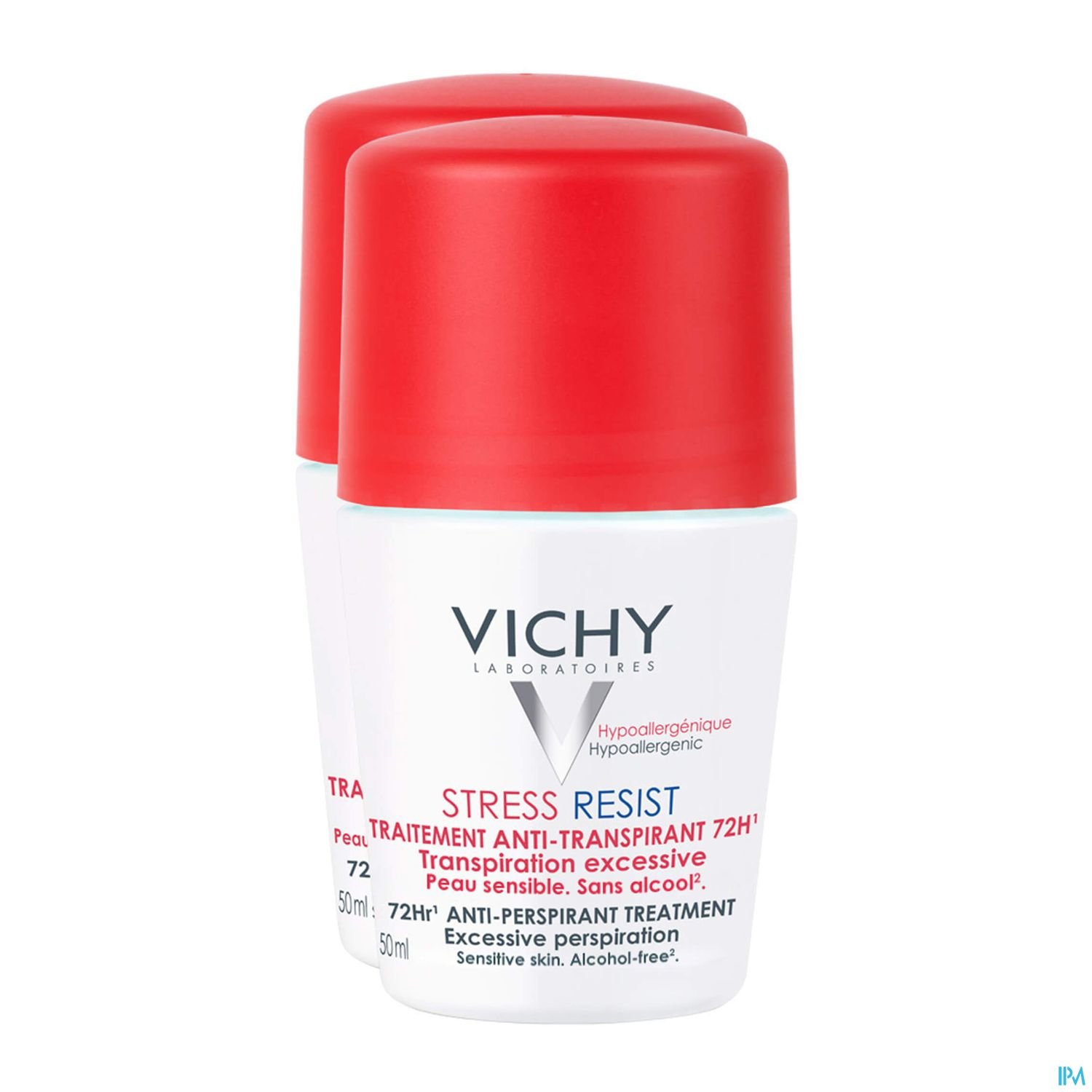 Antitranspirant mit der Aufschrift "Vichy Stress Resist", 72 Stunden Schutz, für sensible Haut, alkoholfrei.