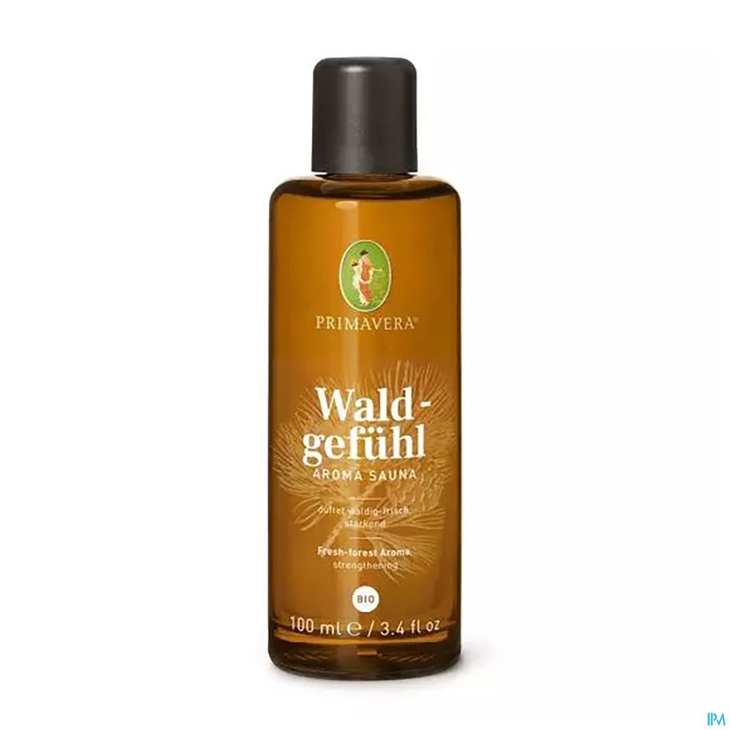 Flasche mit dem Produkt "Waldgefühl Aroma Sauna" von Primavera, 100 ml, bio.