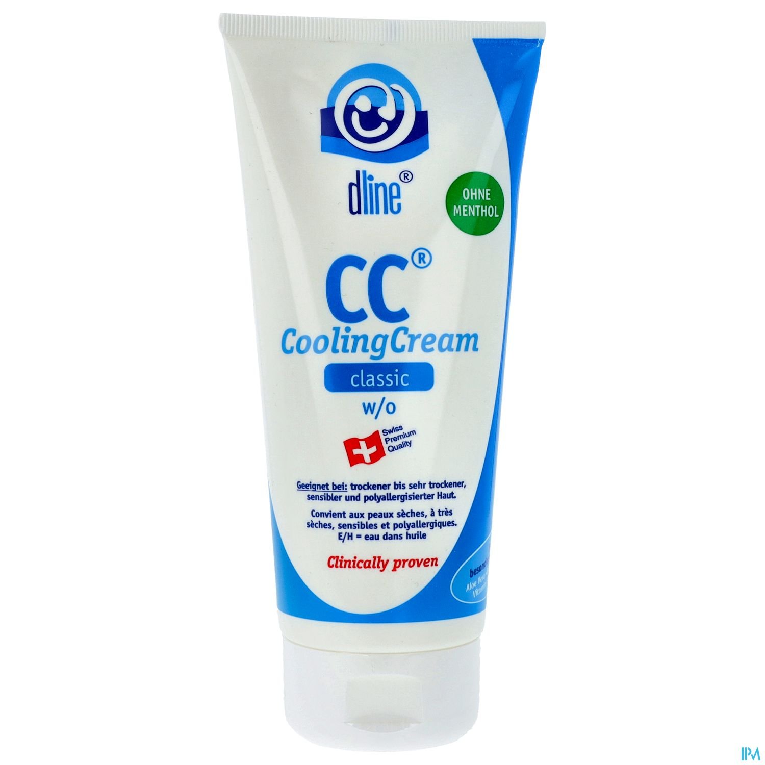 Tube mit CC Cooling Cream von dline, ohne Menthol, zur Pflege von trockener Haut.