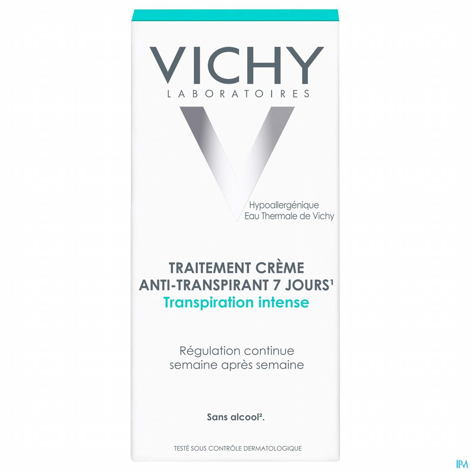 Produktverpackung von Vichy mit der Aufschrift "Traitement Crème Anti-Transpirant 7 Jours - Transpiration intense".
