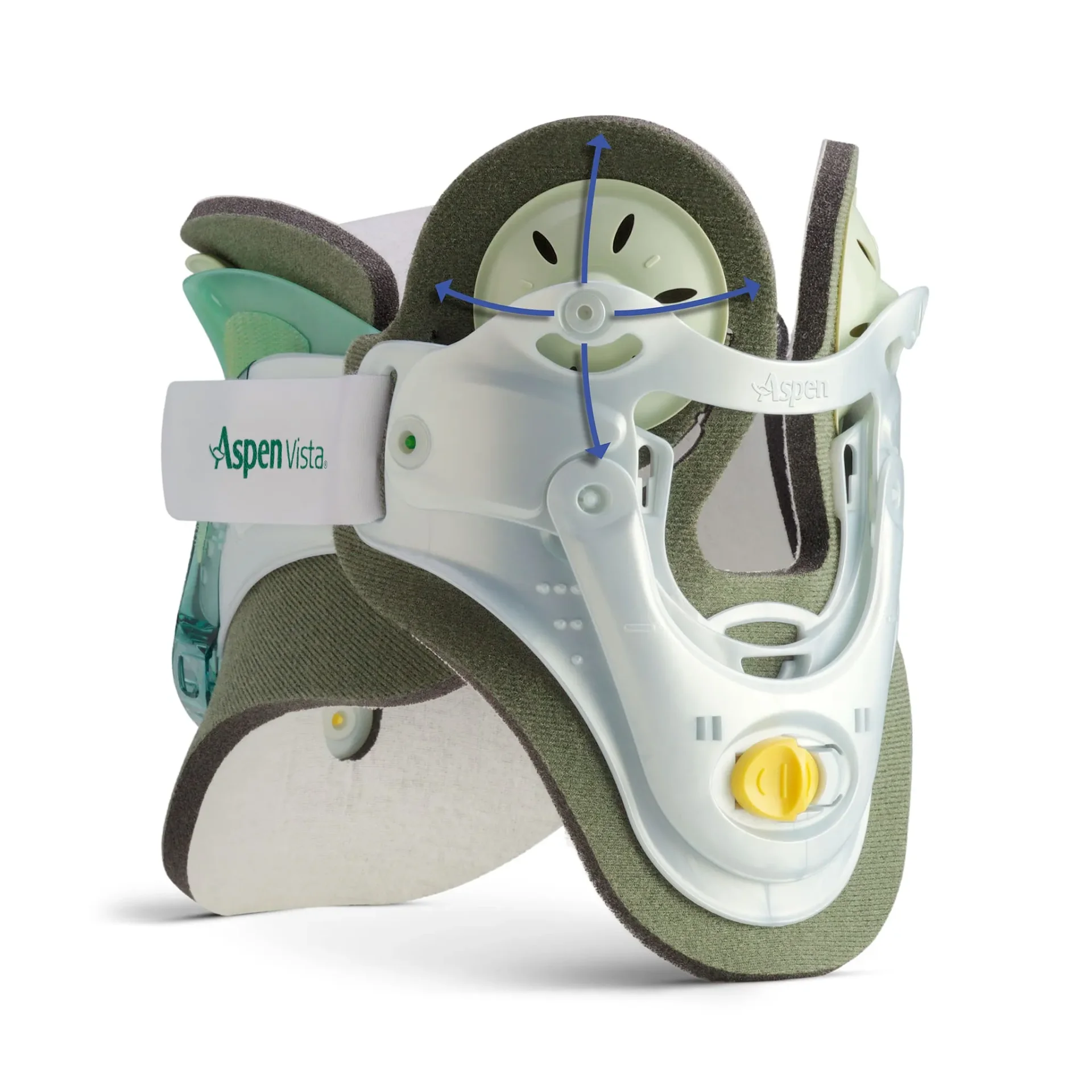 Aspen Vista Halskrause zur Stabilisierung der Halswirbelsäule, ausgestattet mit anpassbaren Polstern und einem benutzerfreundlichen Verschlusssystem für optimalen Tragekomfort und Unterstützung nach Verletzungen oder chirurgischen Eingriffen.