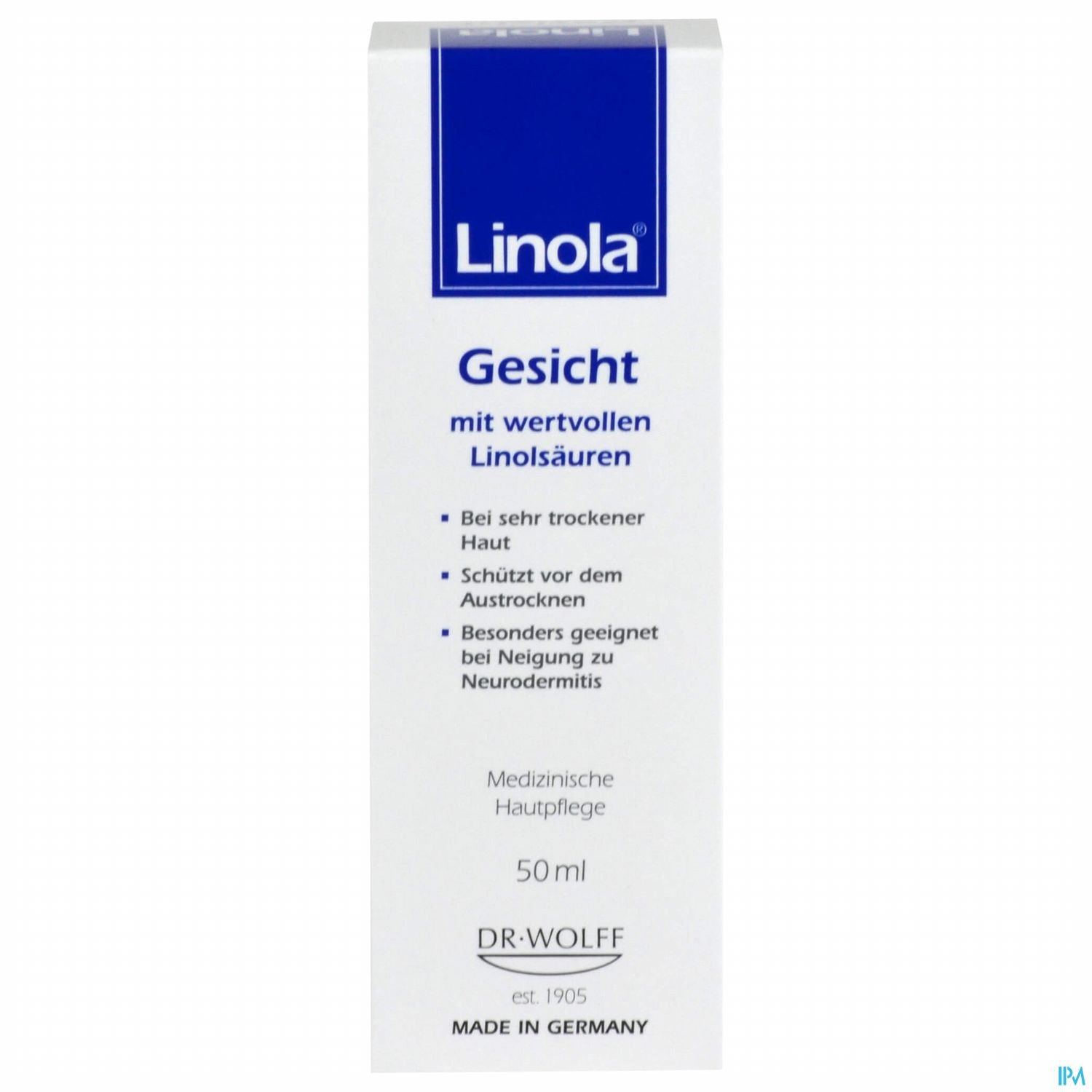 Gesichtspflegecreme Linola in einer 50 ml Tube, für sehr trockene Haut, schützt vor Austrocknung und ist geeignet bei Neigung zu Neurodermitis.