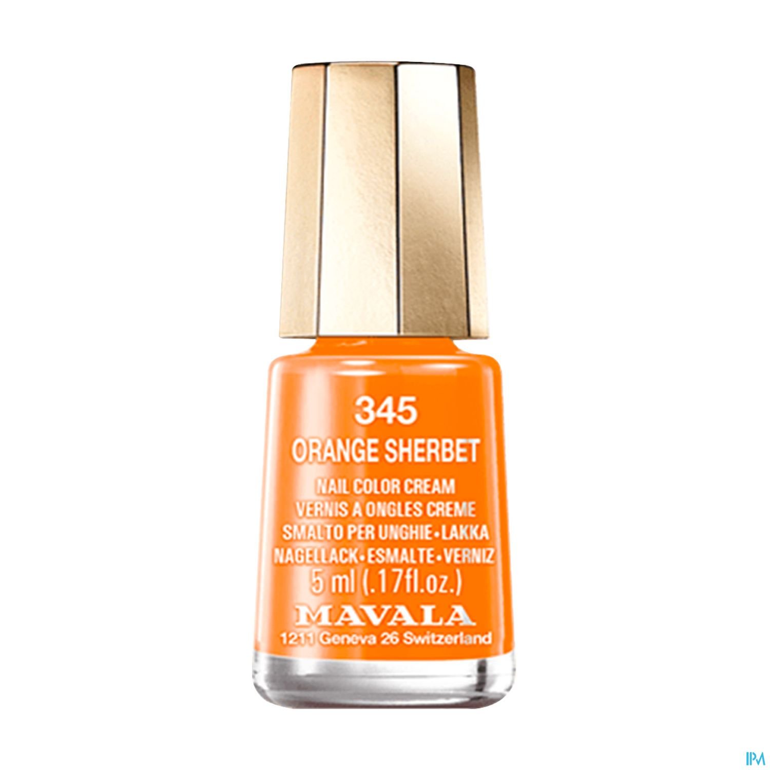 Flasche mit orangefarbenem Nagellack "Orange Sherbet" von Mavala.