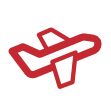 Symbol eines Flugzeugs in roter Farbe, geeignet für Reise- und Transportthemen.