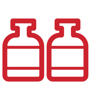 Zwei rote Flaschen mit einem einfachen, minimalistischen Design, geeignet für verschiedene Anwendungen.