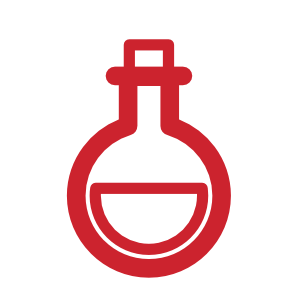 Rotes chemisches Reagenzglas-Symbol, das eine Flüssigkeit darstellt, ideal für wissenschaftliche und bildungsbezogene Inhalte.