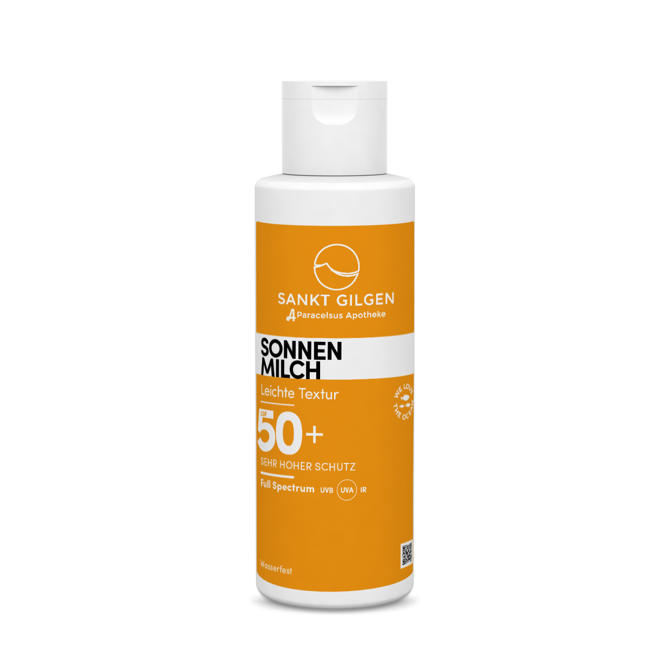 Sonnenmilch von Sankt Gilgen mit Lichtschutzfaktor 50+, bietet hohen Schutz vor UV-Strahlen, in einer handlichen Flasche. Ideal für empfindliche Haut.