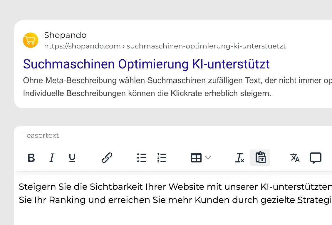 Screenshot einer Webseite zur Suchmaschinenoptimierung, die KI-unterstützte Strategien anbietet, um die Sichtbarkeit und das Ranking zu verbessern.